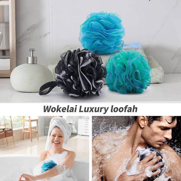 Bath Sponge Shower Loofahs Balls 75g/PCS Extra Large Mesh Pouf Easy Foaming Body Scrubber Exfoliator for Big Full Lather Cleanse(3 Pack) Wintory