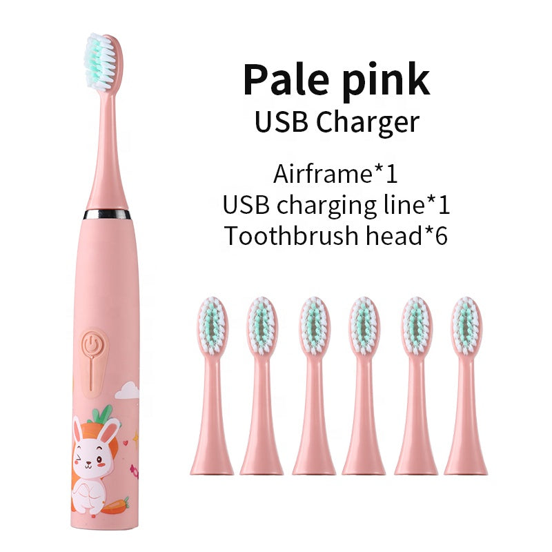 Rechargeable Toothbrush for Children, Sonic Toothbrush for Kids, Smart Electric Toothbrush for Boys Girls Age 3-12, 30s Reminder, 2 Mins Timer, 4 Modes, 6 Brush Heads, Cartoon Design, USB Charging Wintory