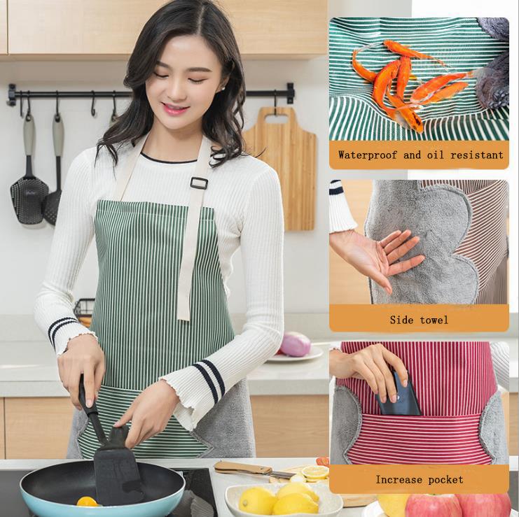 Apron household waterproof fashion thickened can wipe hands cooking kitchen strap oil-proof work clothes adult Wintory