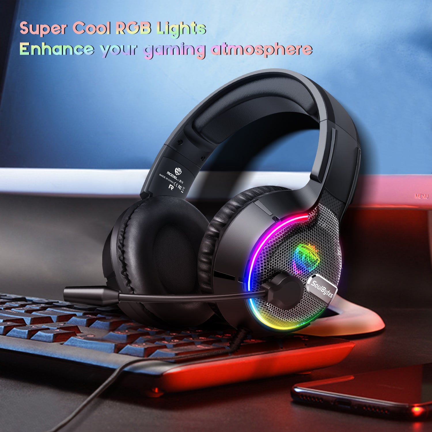 RGB LED Light Display Wintory Soulbytes S19 Headset